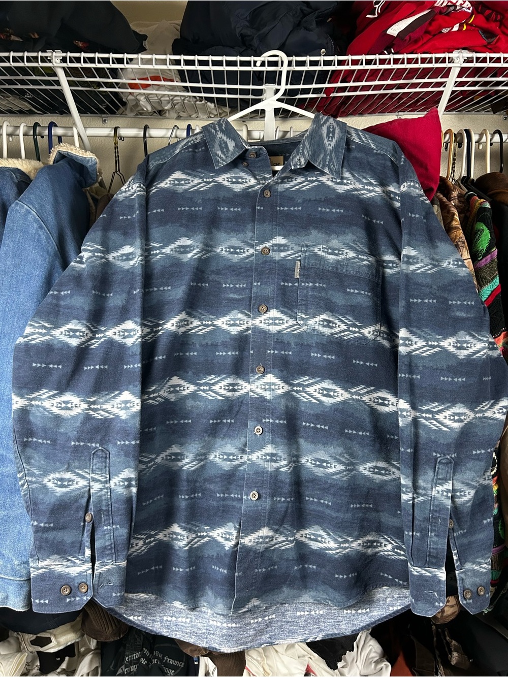 Woolrich Blue Aztec-Stripe Cotton Button-Down Shirt